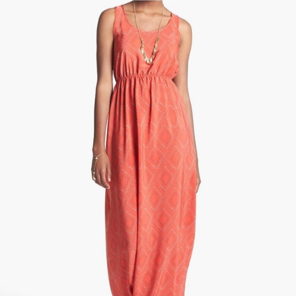 Soprano Cut-Out Back Maxi Dress Orange Geo Print Size M